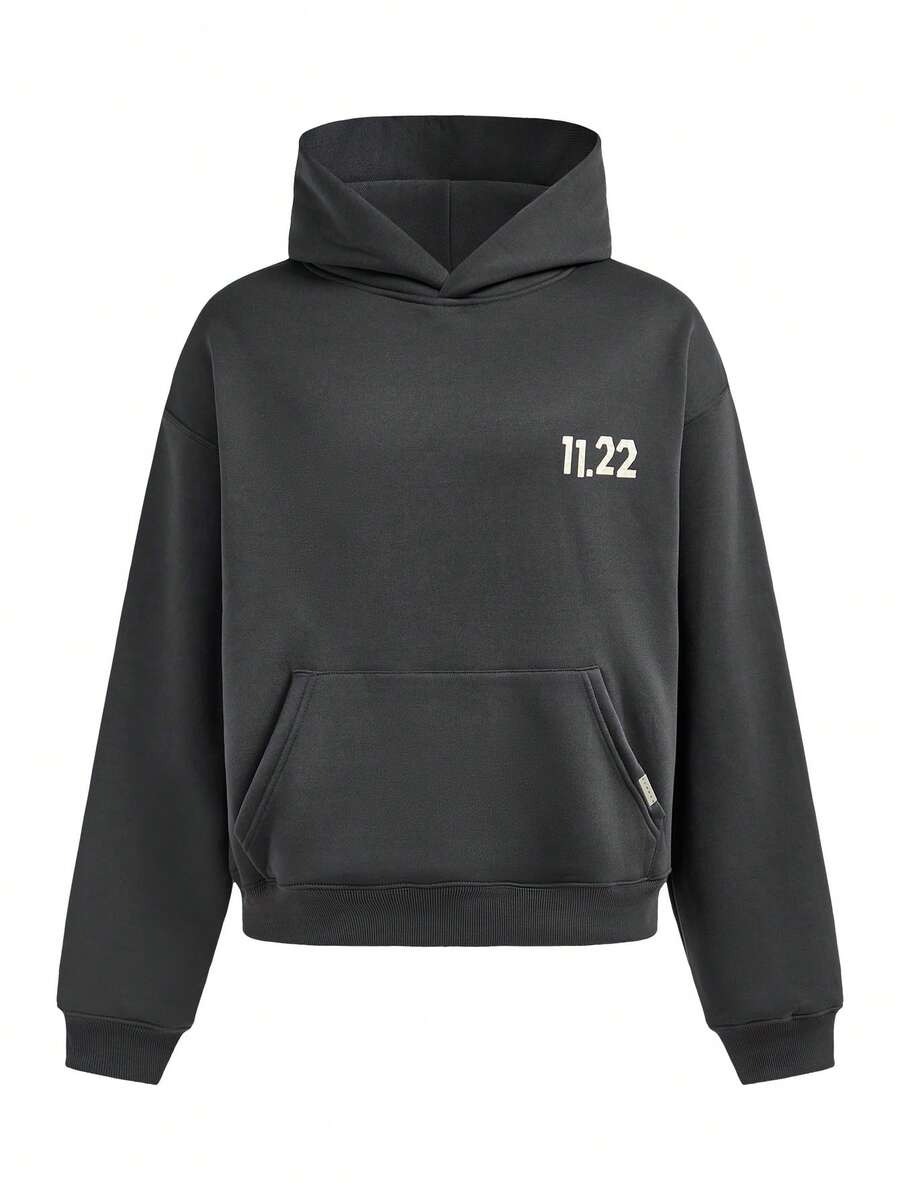 SUMWON Regular Fit Overhead Hoodie With Front And Back Graphic Print - Grey - View 1
