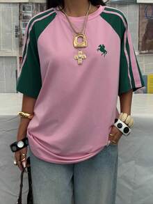 Muchica Damska koszulka z krótkim rękawem w swobodnym stylu z blokami kolorów, streetwear