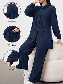 Modelyn Set 2 piese kaki pentru femei, cămașă cu glugă și pantaloni, casual, de zi cu zi, toamnă/iarnă, set 2 piese