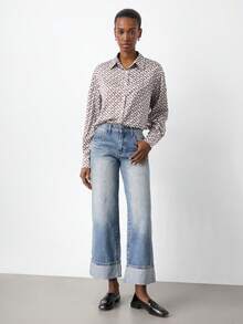 Maija Camisa casual de manga larga con botones y estampado completo para mujer, blusa elegante para mujer - Marrón - Ver 5
