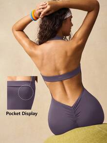 VARSIVA Bộ đồ liền thân hở lưng tập yoga thể thao đơn sắc dành cho nữ - Màu tím - Xem 10