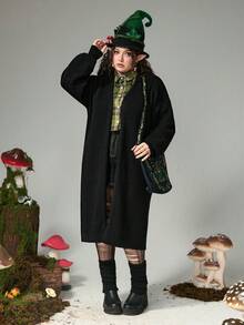 ROMWE Fairycore Áo len cardigan dệt kim dài thêu hình nấm, sao, mặt trăng, bướm và hoa lan cỡ lớn cho nữ, Áo len cardigan dệt kim cỡ lớn cho nữ mùa thu/đông, Áo len dệt kim cỡ lớn thường ngày cho nữ - màu đen - Xem 7