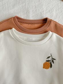 Loomiva 2pcs/Set Young Girl Floral Print Soft Knit Crew Neck Long Sleeve Pullover Sweatshirt - Multicolor - View 4