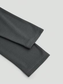 Sweetra Bộ đồ liền thân 2 món có dây buộc và quần màu trơn tối giản mặc hàng ngày cỡ lớn - Xám - Xem 4