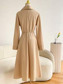 SHEIN LUNE Women's Printed Minimalist Long Sleeve Dress - Khaki - View 2