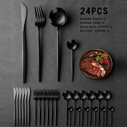 Juego de cubiertos de acero inoxidable de 24 piezas para comedor de hotel con cuchillo, tenedor, cuchara y cuchara de té, para cocina, regalo de Navidad