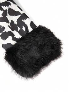 Solivie 女士秋冬加厚领羽绒服，加厚马甲仿皮草外套，女士冬季外套，奶牛纹女式冬季长款黑色保暖加厚棉质外套，动物纹豹纹外套，带内衬的女士秋季外套 - 彩色 - 查看 10