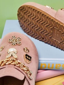 Mini mi #Sweetcore Kids' Playful Gold Accent Charms Suede Pink BS Clogs - Kenyamanan Sepanjang Hari Dari Brunch Hingga Toko Buku - Berwarna merah muda - View 6