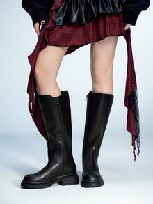 Sugerpunk Women's Fashionable Versatile Commuting Minimalist Knee-High Boots For Christmas - Black - View 2