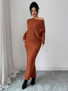 SHEIN Elenzya Trang phục thường ngày họa tiết phong cách Stockholm cổ điển dành cho nữ, trang phục công sở thanh lịch, đa năng, váy công sở, trang phục công sở thường ngày, váy mùa đông, bộ đồ mùa đông, áo mùa đông, váy dự tiệc thanh lịch, váy trang trọng - Cà phê nâu - Xem 4
