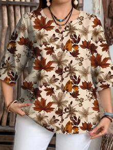 Mellowie Plus Size Casual Floral Print Shirt, Suitable For Autumn And Summer - Multicolor - View 6