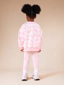 SUMWON Girls Checkered Hoodie Sweatshirt Co-Ord Set Long Sleeve Casual Wear Outfit Fall Winter Comfort Vacation - Pink - View 2