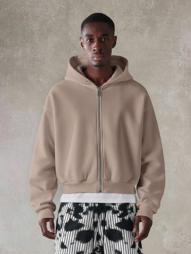 Kurzer Kapuzenpullover mit Reißverschluss und geripptem Saum