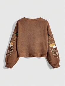 ROMWE Áo len cardigan thêu hình cây nấm Fairycore dành cho nữ - màu nâu - Xem 2