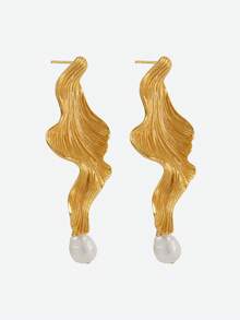 Opalesca 女士垂坠耳环，服饰，复古，串珠，婚礼/新娘配饰，仙女风/精灵风，珍珠，花朵，秋冬，适合妈妈/女士/女孩/母亲，优雅，高级 - 金色 - 查看 4