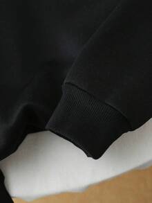 少女蝴蝶装饰休闲舒适保暖连帽卫衣，冬季款式，适合上学、外出、日常穿着，时尚卫衣 - 黑色 - 查看 3