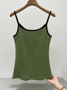 GlowEve Women's Ribbed Trim Thermal Lined Casual Camisole - Army Green - View 2