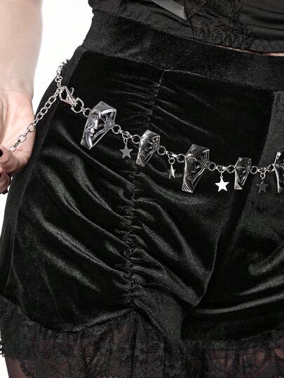 Goth 1 Stück Damen Fünfzackiger Stern Mond Dekor Gürtel aus Zinklegierung