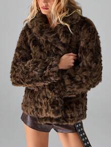 TRNVIE 1 件女士棕色豹纹仿皮草简约大衣，适合派对、圣诞节、情人节 - 棕色 - 查看 7