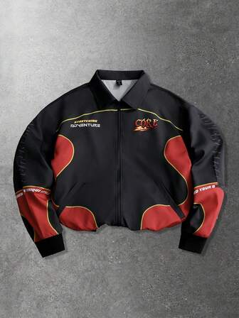 Street Life Chaqueta de carreras unisex con estampado en inglés, chaqueta de motocicleta casual para otoño/invierno