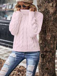 LanaWest Women's Casual Twist Knit Turtleneck Sweater, Autumn/Winter - Baby Pink - View 6