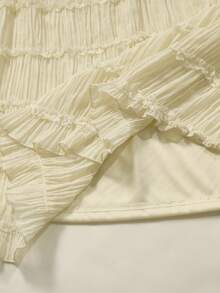 Modelyn Plus Size Women Frill Trim Lantern Sleeve Layered Design Blouse - Apricot - View 3