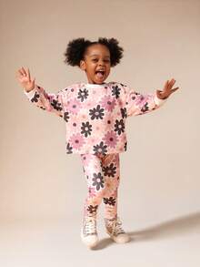 SUMWON 女童复古碎花连帽衫和打底裤套装 长袖套头卫衣搭配长裤度假装 - 彩色 - 查看 5