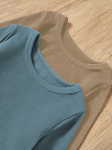 SHEIN Genkimix Kids 男童保暖内衣四件套，黑色和灰色长袖上衣和长裤