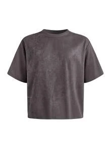 SUMWON Camiseta de manga corta oversize con efecto de y texto llamativo, de estilo casual urbano, corte cómodo tipo "boxy" para uso diario y actividades al aire libre - Gris Oscuro - Ver 3