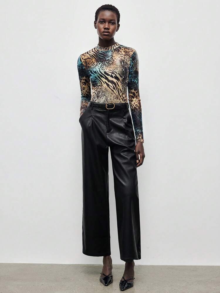 SHEIN Maija 2026 Neuer figurbetonter, sexy und modischer Langarm-Top mit Zebra- und Leopardenmuster, modern, elegant, vielseitig einsetzbar für den urbanen Alltag, romantisch, lässig, 90er Jahre, Thanksgiving-Party, Strand, Abschlussfeier, Feiertage, Hochzeitsgast, geeignet für Date, Party, Konzert, Bühnenauftritt, Brunch, Flughafen, St. Patrick's Day, Ostern, Sommer, Strandurlaub, Ausgehen, Abschlussfeier