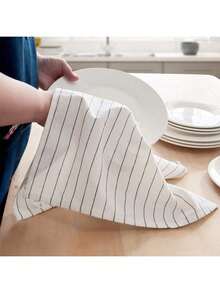 1pc/2pcs/4pcs Black Rectangle (15.75*23.62 Inches) Kitchen Towel, Tea Towel, Dining Cloth Set, Simple Jacquard Striped Plaid Pattern, Large Size Multi-Purpose Kitchen Cloth, Can Be Used As Napkin, Hot Pad, Dish Cloth, Cover Cloth, Suitable For All Seasons - Multicolor - View 2