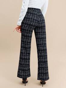 SHEIN Clasi Summer Elegant Women's Plaid Printed Elastic Knitted Pants, Suitable For Various Occasions, Suitable For Summer Vacation, Elegant Travel, And Daily Commuting