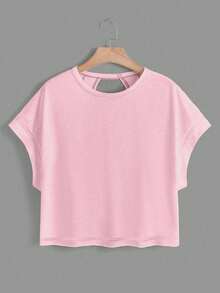 SHEIN Essnce 2pcs/Set Women Casual Round Neck Backless Batwing Sleeve T-Shirt Set, Suitable For Summer - Multicolor - View 5