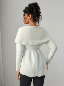 Momance Fitted Maternity Sweater With Turndown Collar, Rhinestone Buttons, Ruffle Hem Design, Elegant For Dates, Long Sleeve Pullover