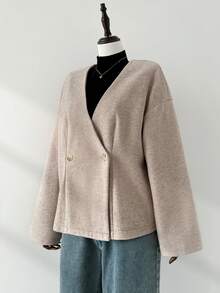 Auralis Plus-Size Women's Autumn/Winter Fashionable Casual Loose Comfortable Everyday Warm Apricot Long-Sleeved Button-Down Coat, Women's Winter Jacket ,Simple Style