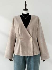 Auralis Plus-Size Women's Autumn/Winter Fashionable Casual Loose Comfortable Everyday Warm Apricot Long-Sleeved Button-Down Coat, Women's Winter Jacket ,Simple Style