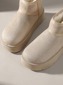 Solecia 女士时尚百搭厚底雪地靴，冬季必备 - 米色 - 查看 4