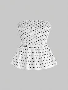 ROMWE J-Fashion 女士时尚性感波点图案抹胸上衣 - 白色 - 查看 2