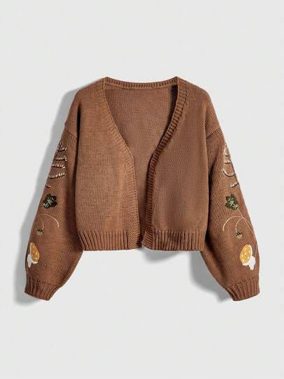 Women's Fairycore Mushroom Vine Embroidered Knit Cardigan