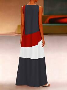 EMERY ROSE Contrast Color Sleeveless Dress With Hidden Pockets Maxi Women Outfit - Dark Grey - View 2