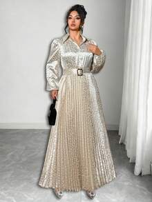 Elenzga Plus Size Women's French Casual Elegant Leopard Jacquard Long Sleeve Dress, Party Party Gathering Dance Date Dinner Party Banquet  Party Gathering Dance Date Dinner Party Banquet - Apricot - View 3