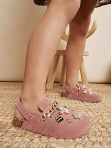 Mini mi #Sweetcore Kids' Playful Gold Accent Charms Suede Pink BS Clogs - Kenyamanan Sepanjang Hari Dari Brunch Hingga Toko Buku - Berwarna merah muda - View 9