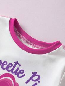 My Little Pony X SHEIN 两件套女婴可爱粉色小马印花长袖上衣和彩虹星星印花长裤睡衣套装，适合春、秋、冬季穿着。 - 白色 - 查看 4