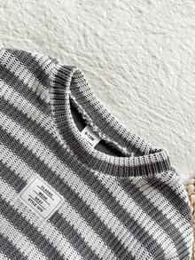 Vintaside Kids 男婴牛仔T恤套装（2件套），黑白条纹绒面面料，春、秋、冬三季保暖，乡村风格，时尚休闲 - 黑與白 - 查看 8