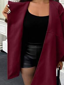 Easura Plus Size Fashionable Woolen Scarf Coat, Autumn/Winter - Burgundy - View 8