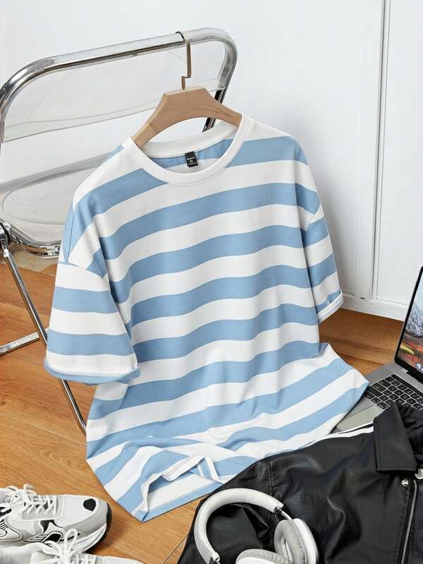 EASEVO Camiseta de manga corta de cuello redondo de punto holgada y casual de talla grande para hombres