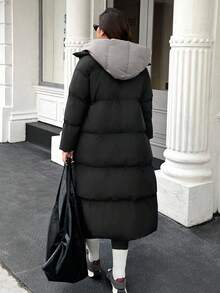 Easura 加大码保暖长款连帽时尚百搭羽绒服，冬季