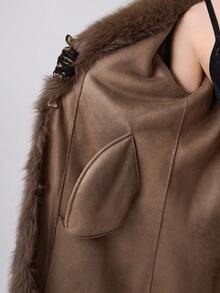 ROMWE EDITION Women's Retro Faux Fur Coat, Fashionable For Autumn/Winter - Coffee Brown - View 11