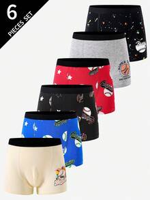 6条装男童纯棉舒适凉爽运动棒球印花三角裤 - 彩色 - 查看 3