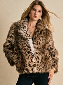 Poéselle Women's Fashionable Faux Fur Leopard Print Jacket,Leopard Print Faux Fur Jacket – Animal Pattern Short Coat For Women, Statement Holiday Party Outerwear Autumn/Winter,Winter Clothes, Fur Coat, Outerwear Women, Luxury Clothes For Women